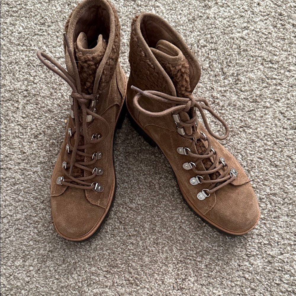 New Marc Fisher Suede Tan Lace-Up Boots